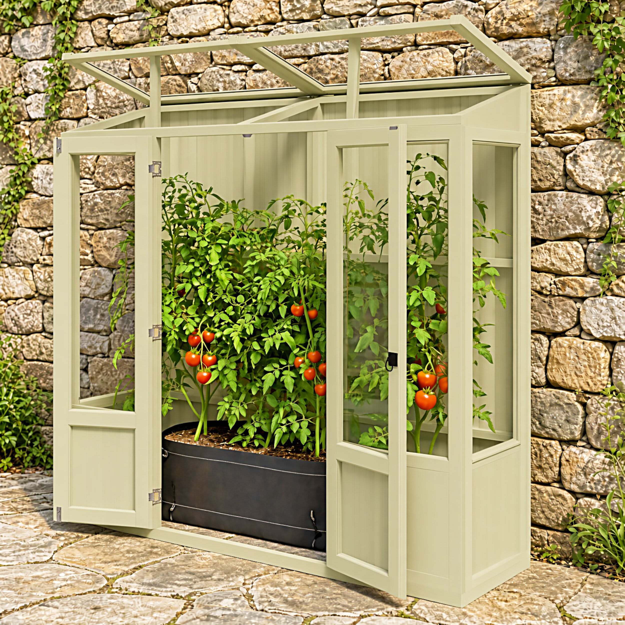 Shire Holme Painted Green Greenhouse - 7 x 2ft