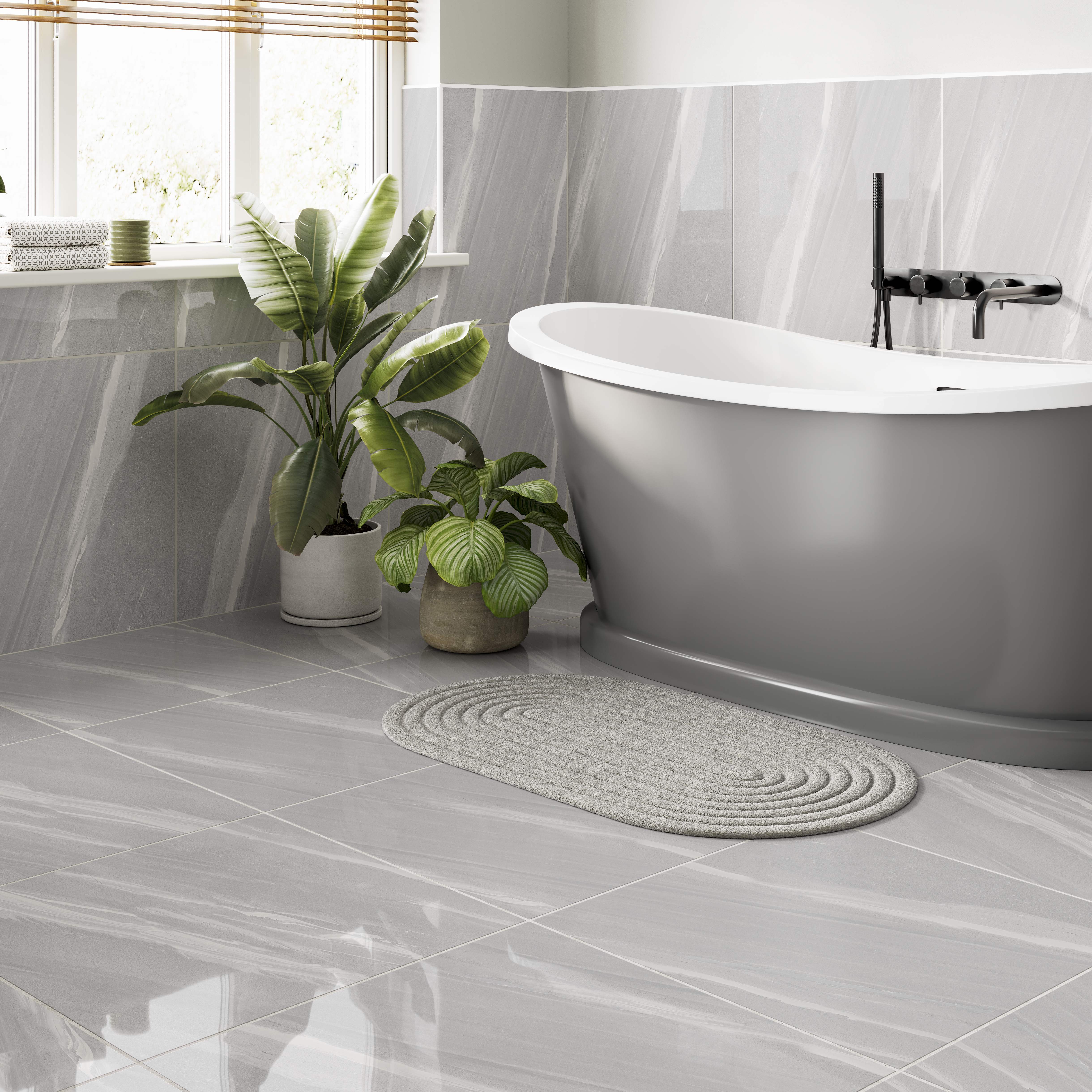 Olympia Grey Polished Sandstone Porcelain Wall & Floor Tile - 600 x 600mm - Pallet of 40 Packs