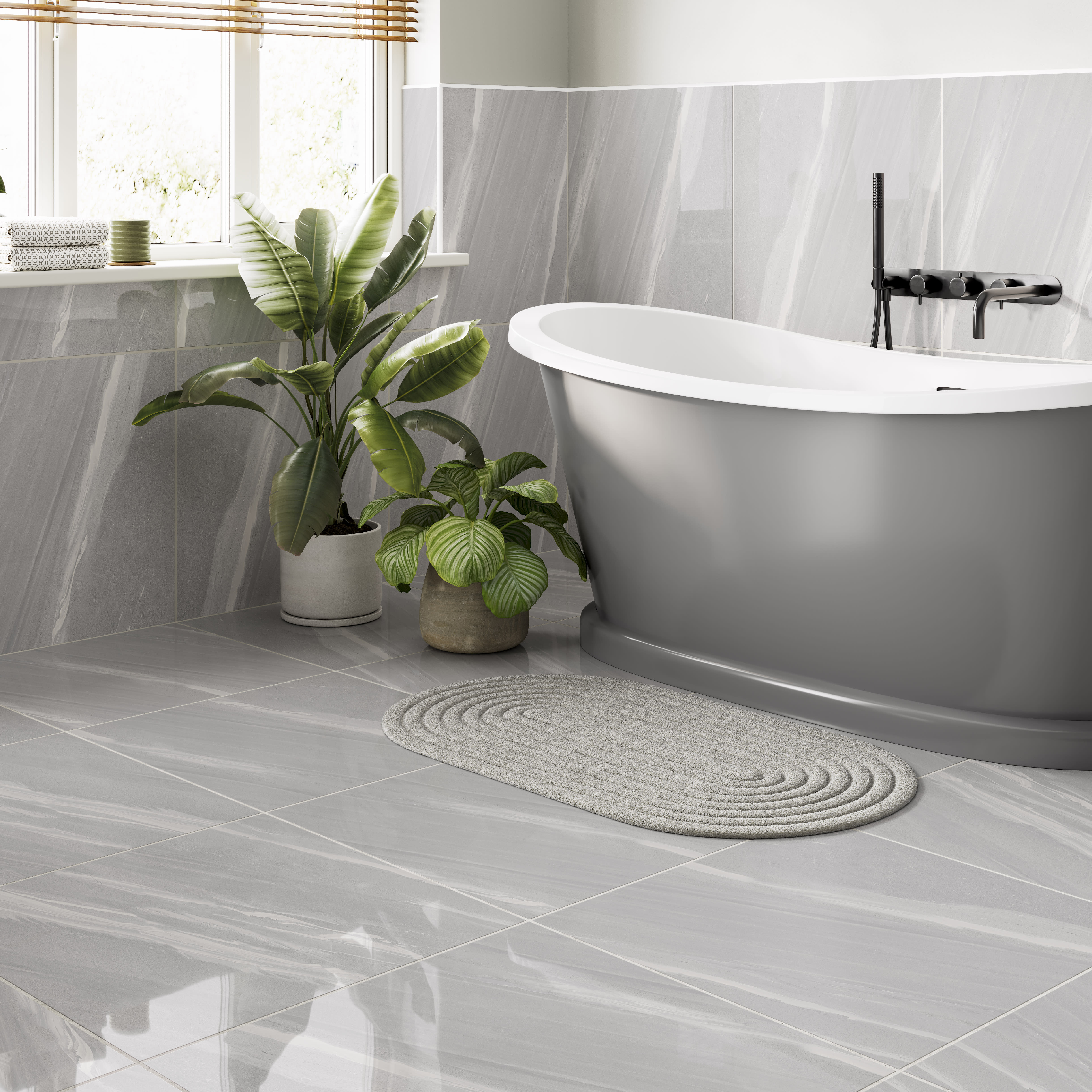 Olympia™ Grey Polished Sandstone Porcelain Wall & Floor Tile - 600 x 600mm - 40 Packs