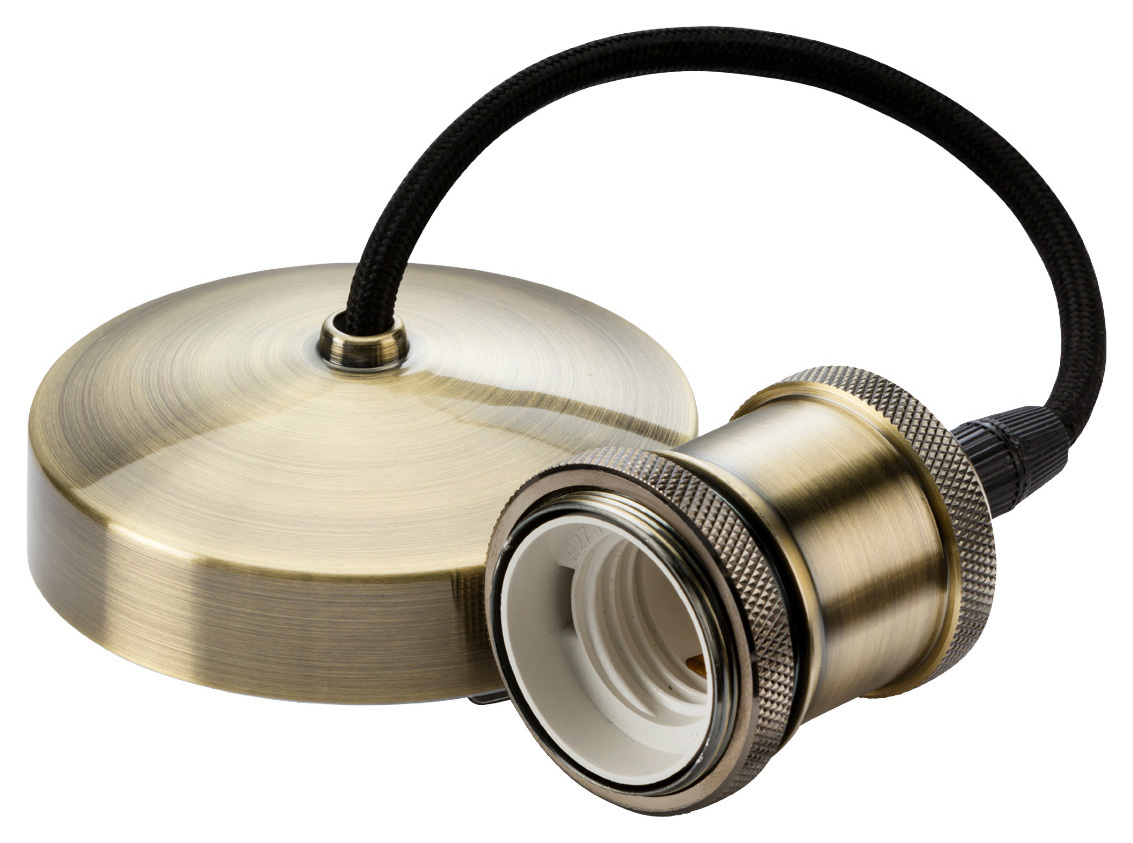 Knightsbridge 6" E27 Vintage Pendant Set - Antique Effect Brass Finish