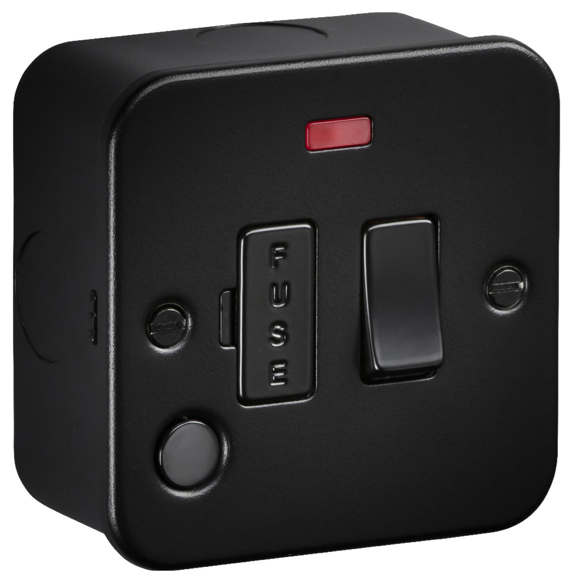 Knightsbridge Metal Clad 13A Switched Fused Spur with Neon Indicator and Flex Outlet - Textured Black
