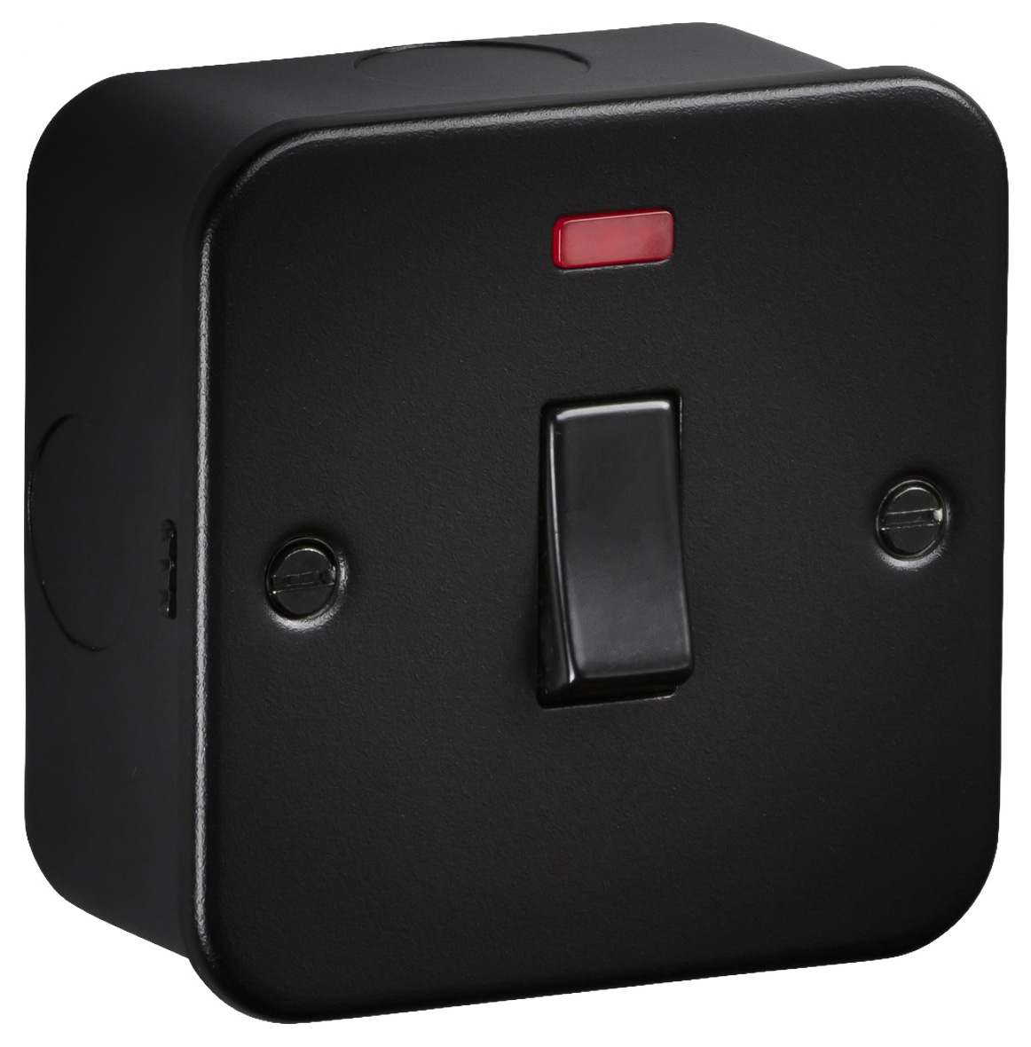 Knightsbridge Metal Clad 45A 1 Gang Double Pole Switch with Neon Indicator - Textured Black