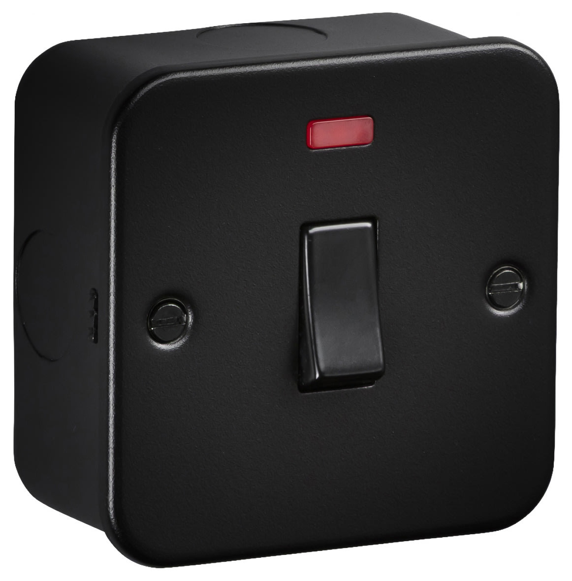 Knightsbridge Metal Clad 45A 1 Gang Double Pole Switch with Neon Indicator - Textured Black