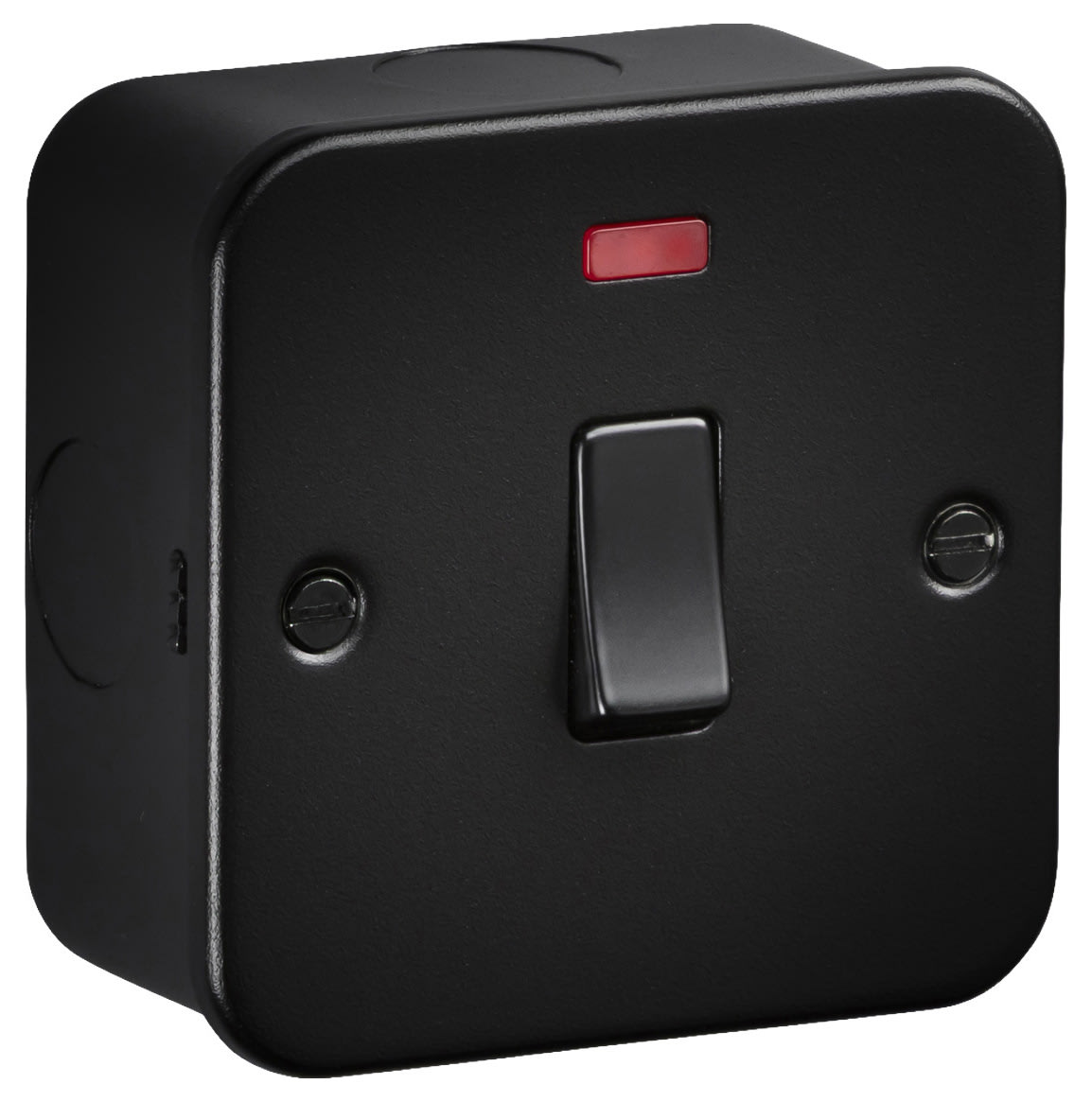 Knightsbridge Metal Clad 20A 1 Gang Double Pole Switch with Neon Indicator - Textured Black