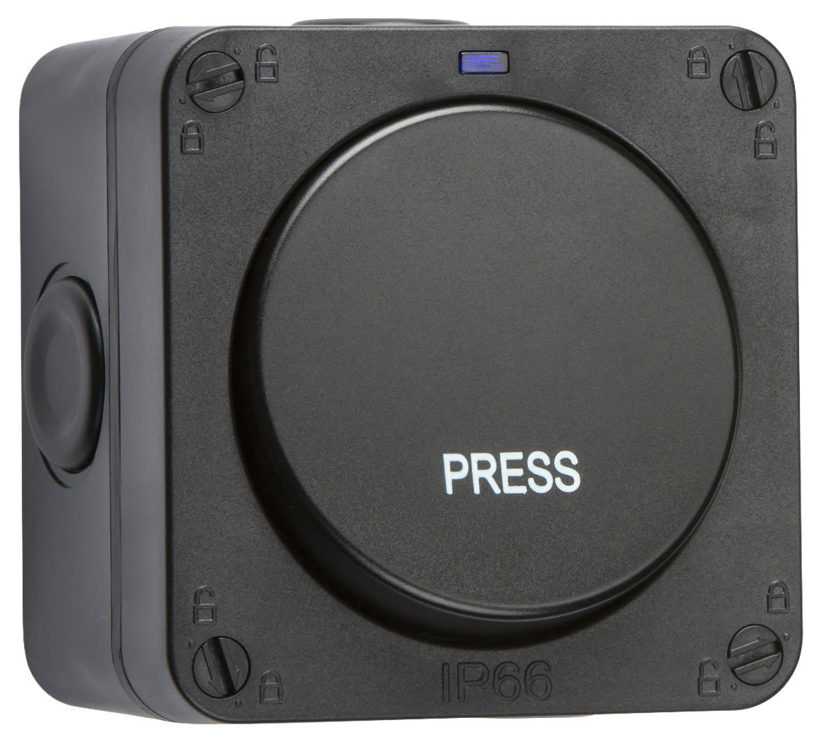 Knightsbridge IP66 20AX 1 Gang 1 Way Retractive Switch - Black