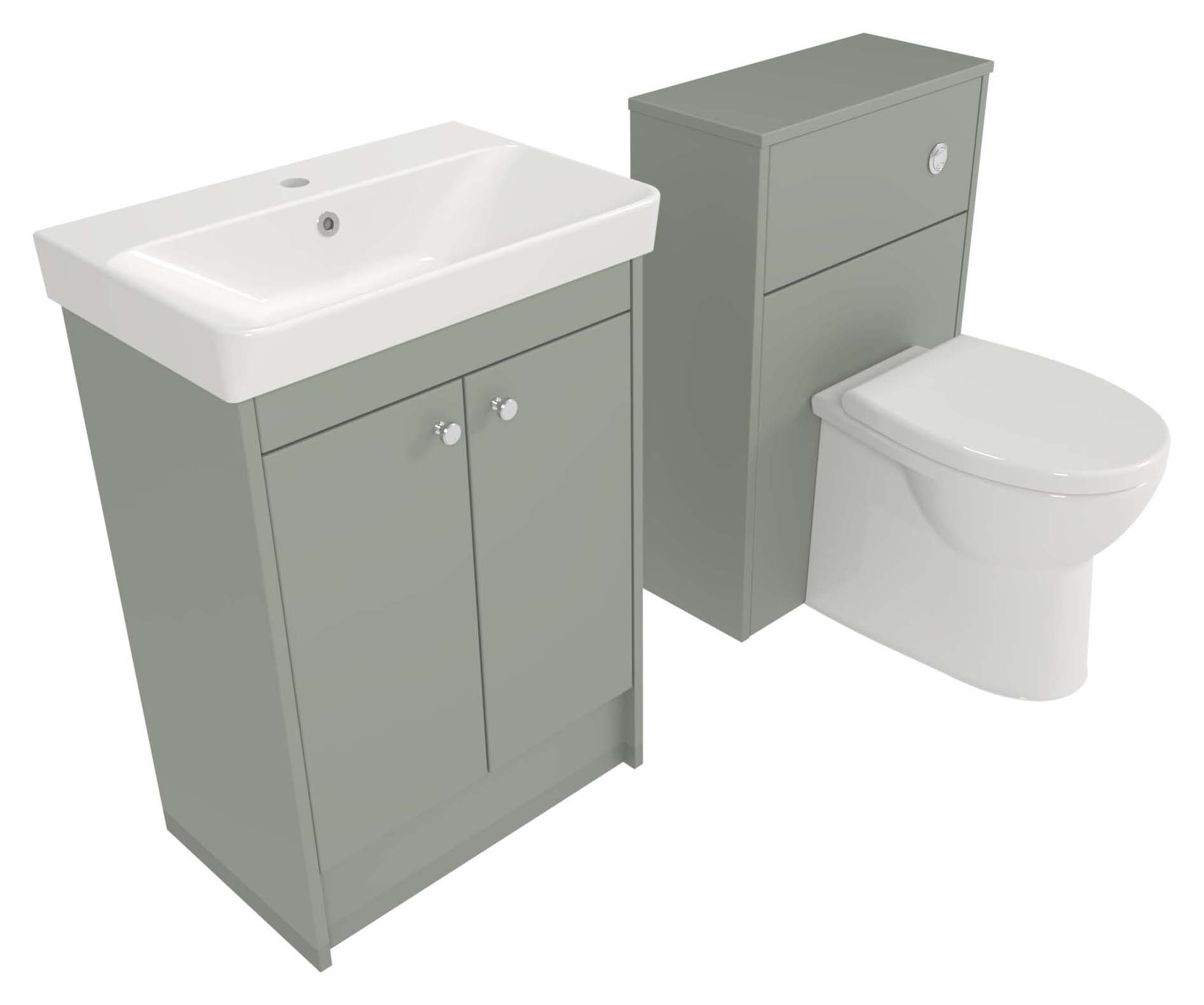 Benham FS Vanity & WC Unit Combi Set 600+500mm c/w Handles, Basin, WC Pan & Cistern Willow Green