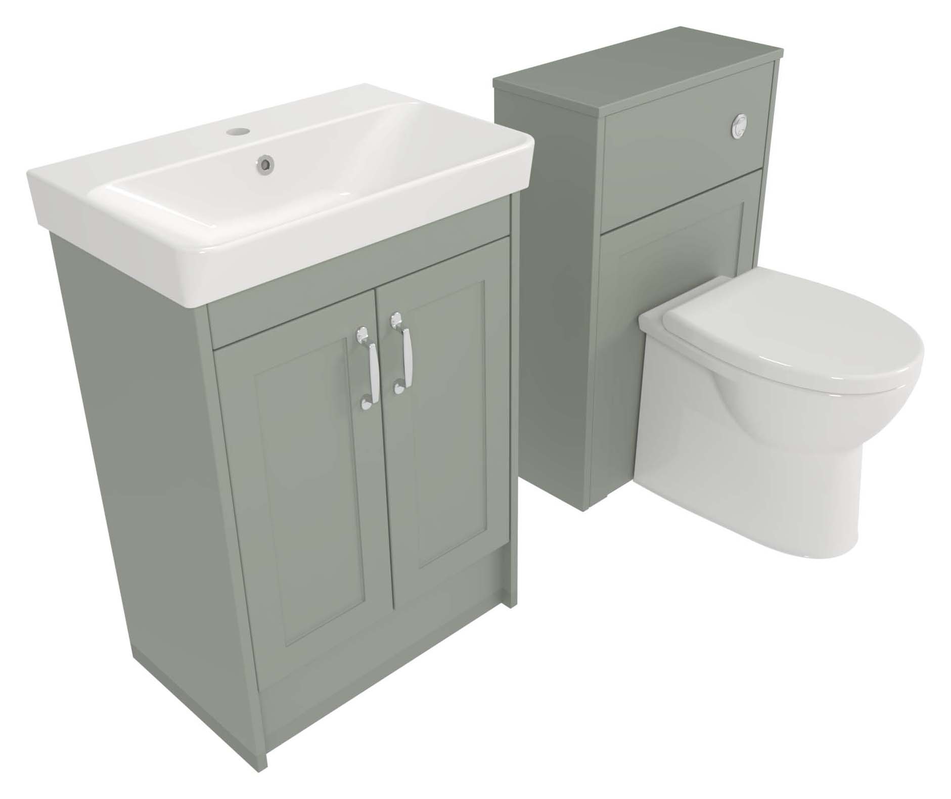 Padworth FS Vanity & WC Unit Combi Set 600+500mm c/w Handles, Basin, WC Pan & Cistern Willow Green