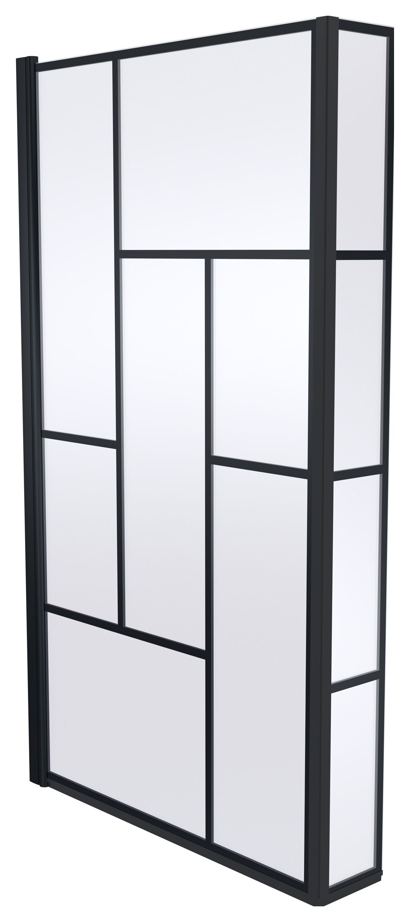Balterley 6mm Hinged L-Shaped Matt Black Abstract Bath Screen with Fixed Return - 1430 x 795mm