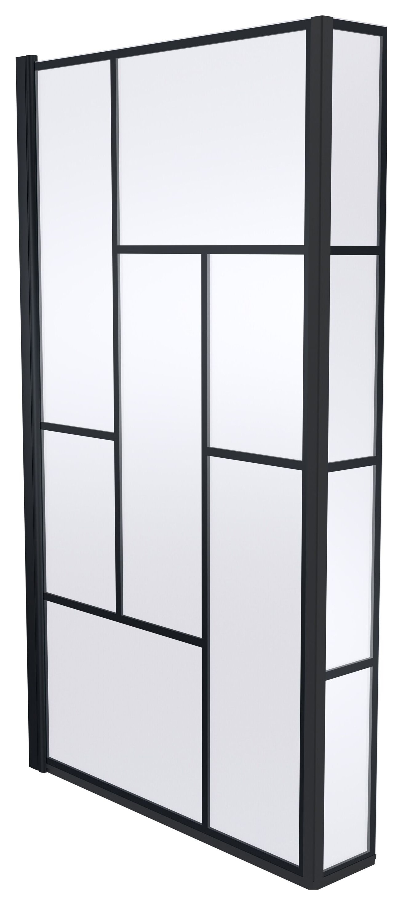 Balterley 6mm Hinged L-Shaped Matt Black Abstract Bath Screen with Fixed Return - 1430 x 795mm