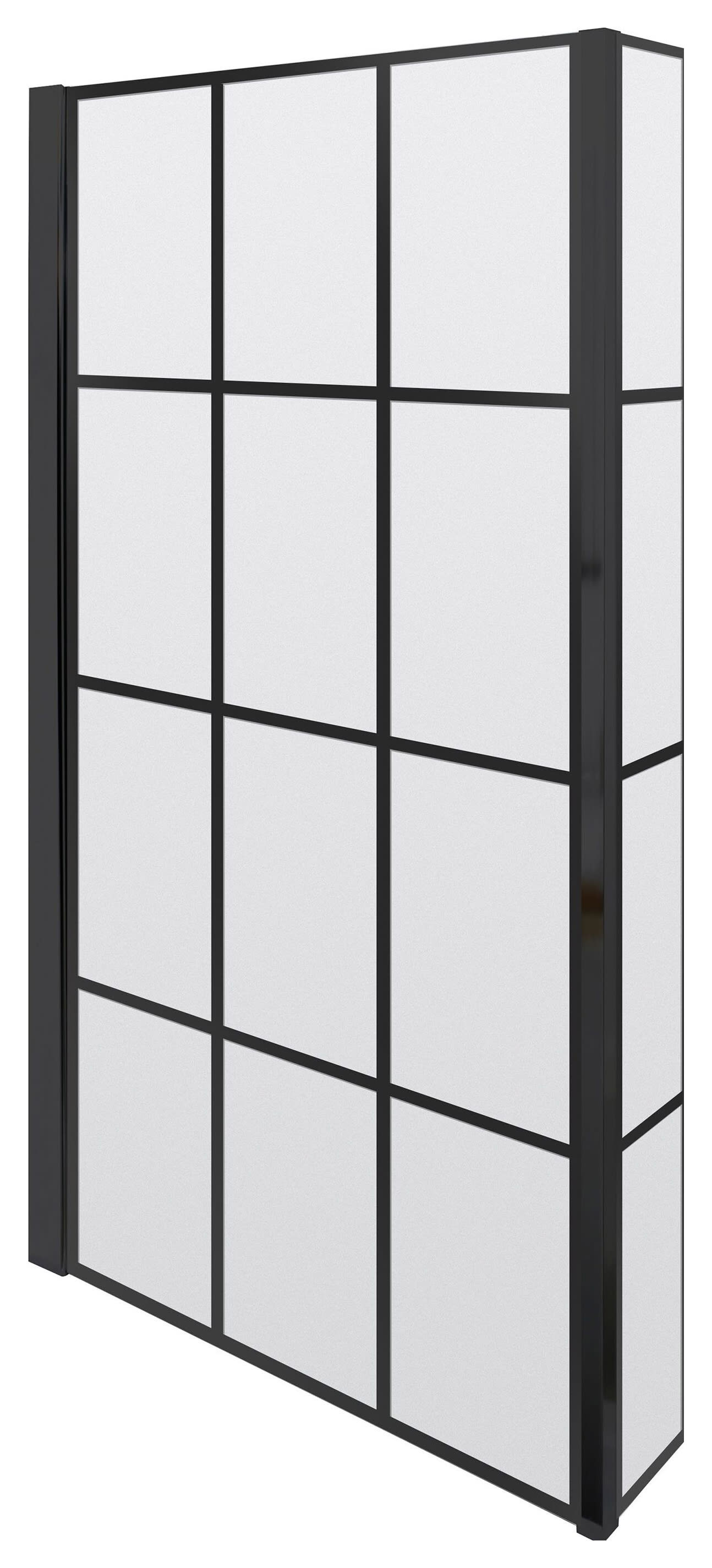 Balterley 6mm Hinged L-Shaped Matt Black Panel Bath Screen with Fixed Return - 1430 x 795mm