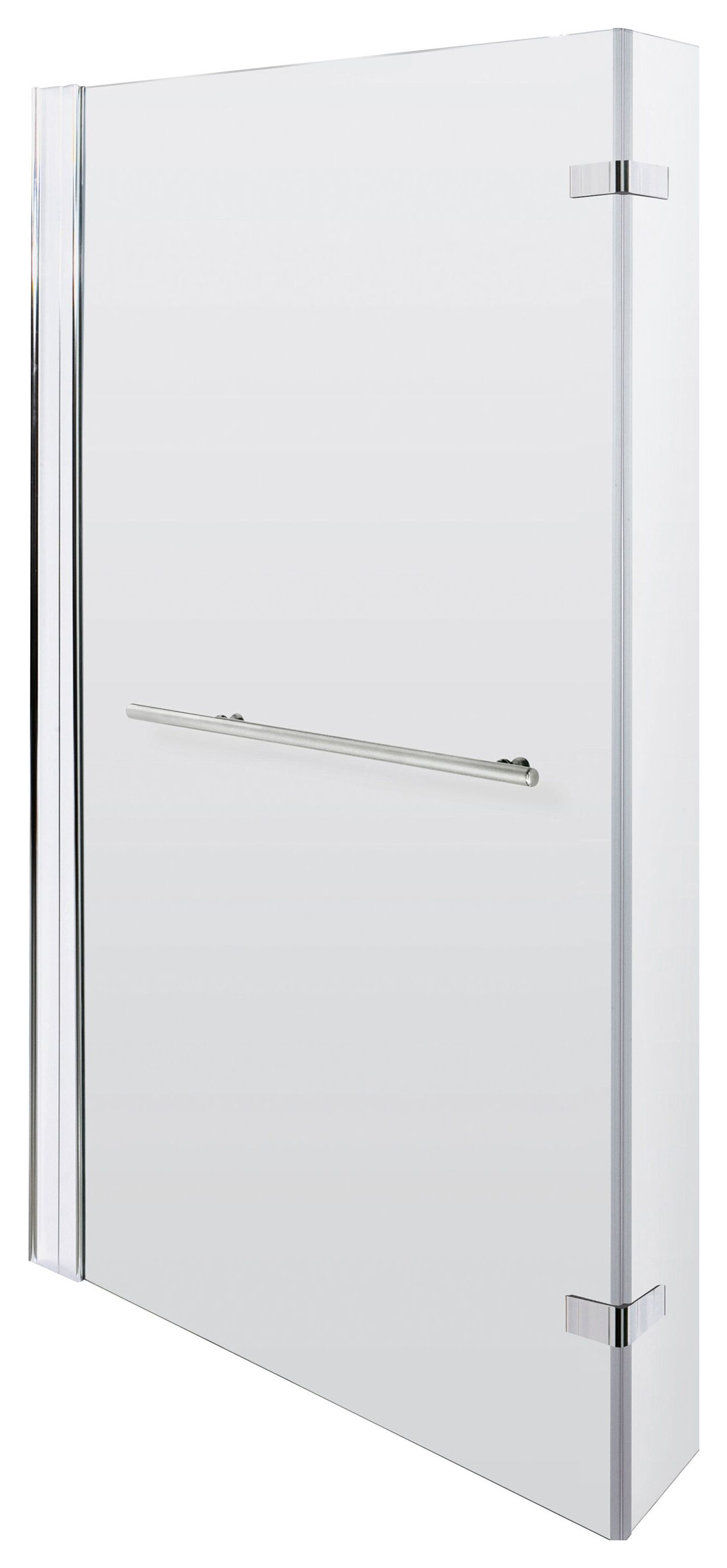 Balterley 6mm Fixed L-Shaped Chrome Bath Screen with Rail and Hinged Return - 1416 x 815mm