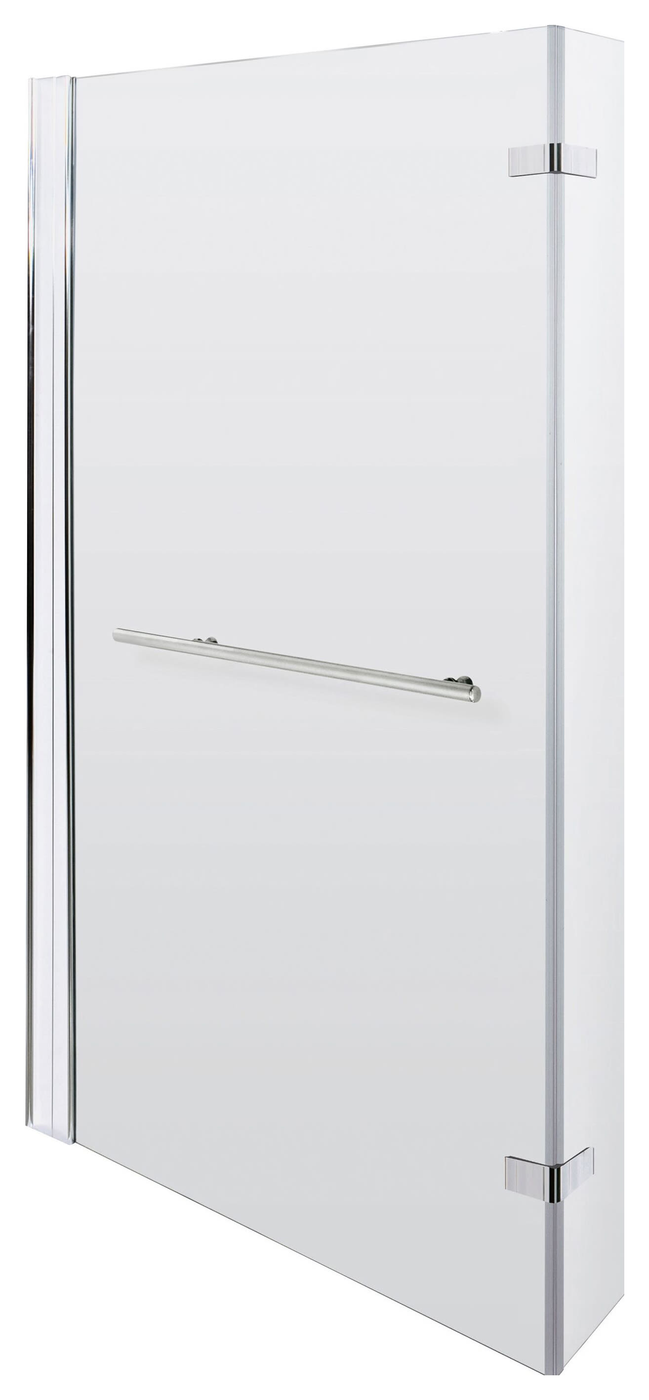 Balterley 6mm Fixed L-Shaped Chrome Bath Screen with Rail and Hinged Return - 1416 x 815mm