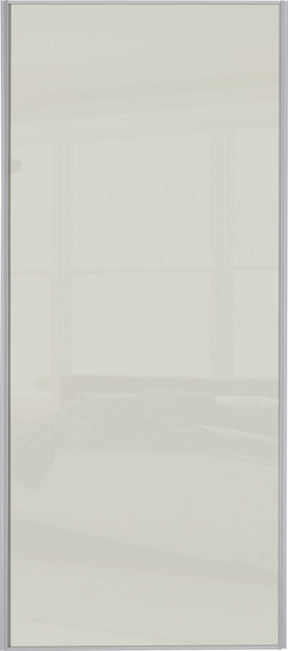Image of Spacepro Sliding Wardrobe Door Silver Framed Single Panel Arctic White Glass - 2220 x 914mm