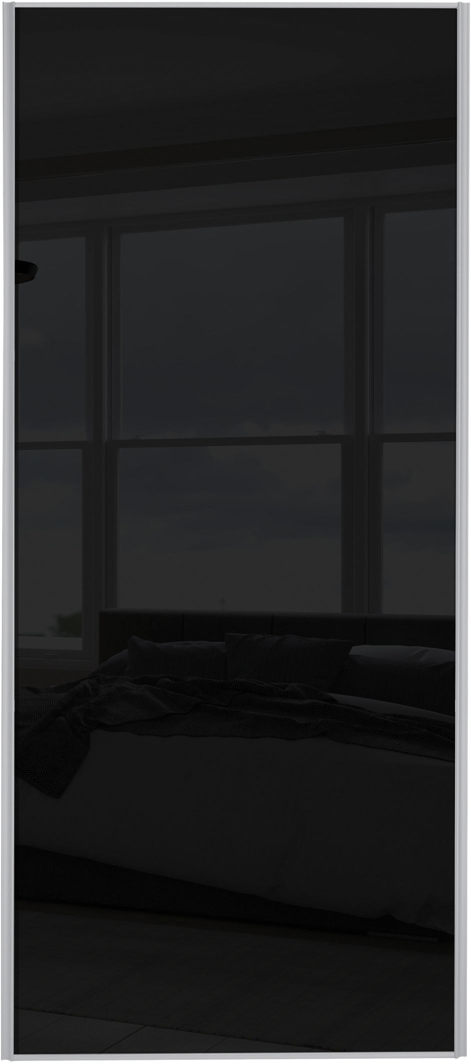 Image of Spacepro Sliding Wardrobe Door Silver Framed Single Panel Black Glass - 2220 x 610mm