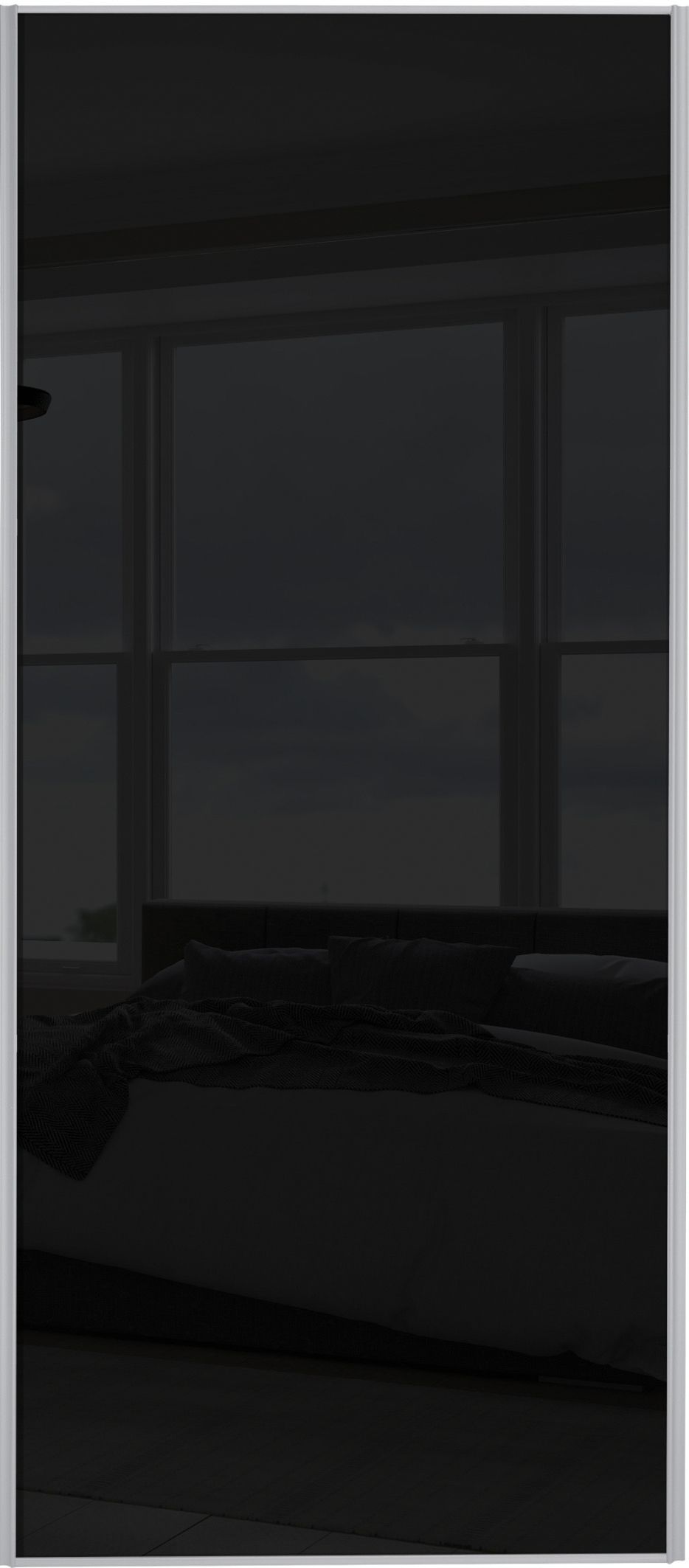 Spacepro Sliding Wardrobe Door Silver Framed Single Panel Black Glass - 2220 x 762mm