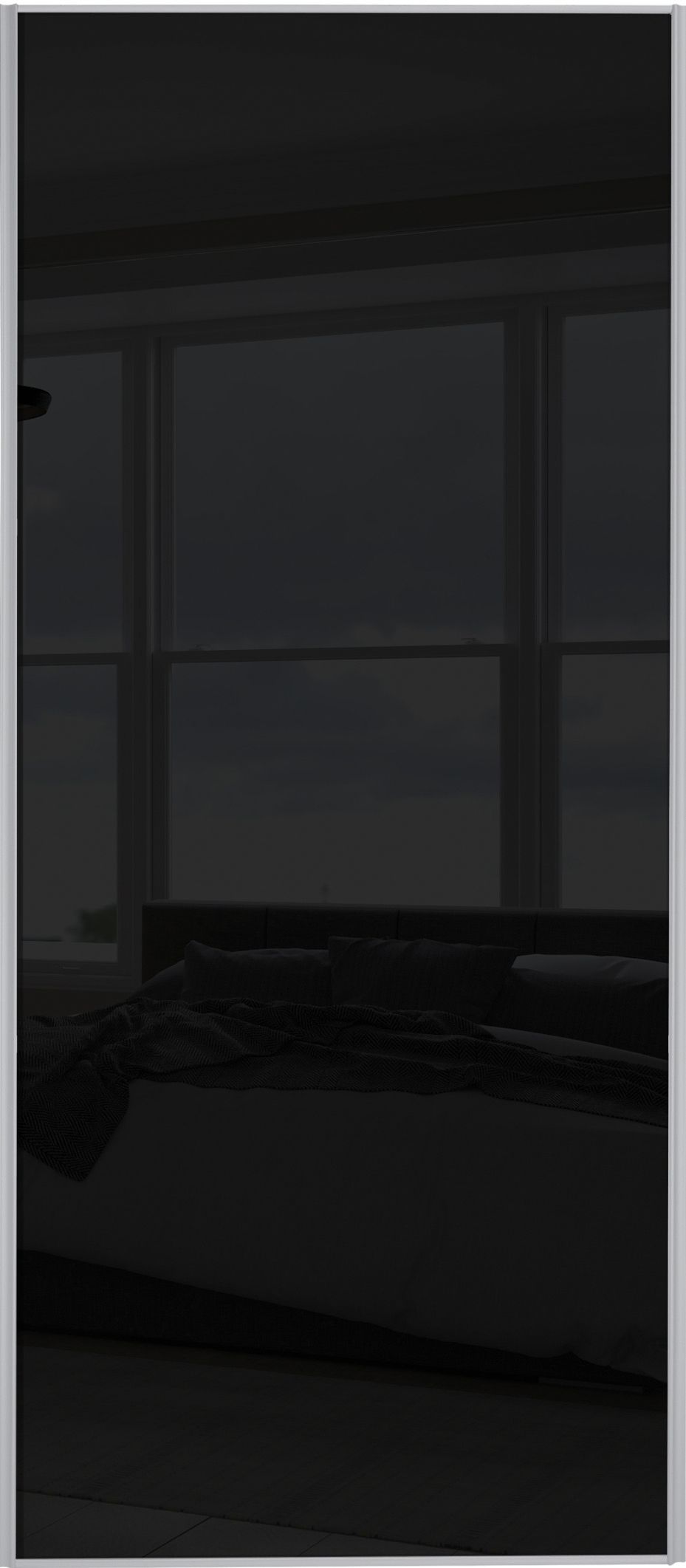 Spacepro Sliding Wardrobe Door Silver Framed Single Panel Black Glass - 2220 x 914mm