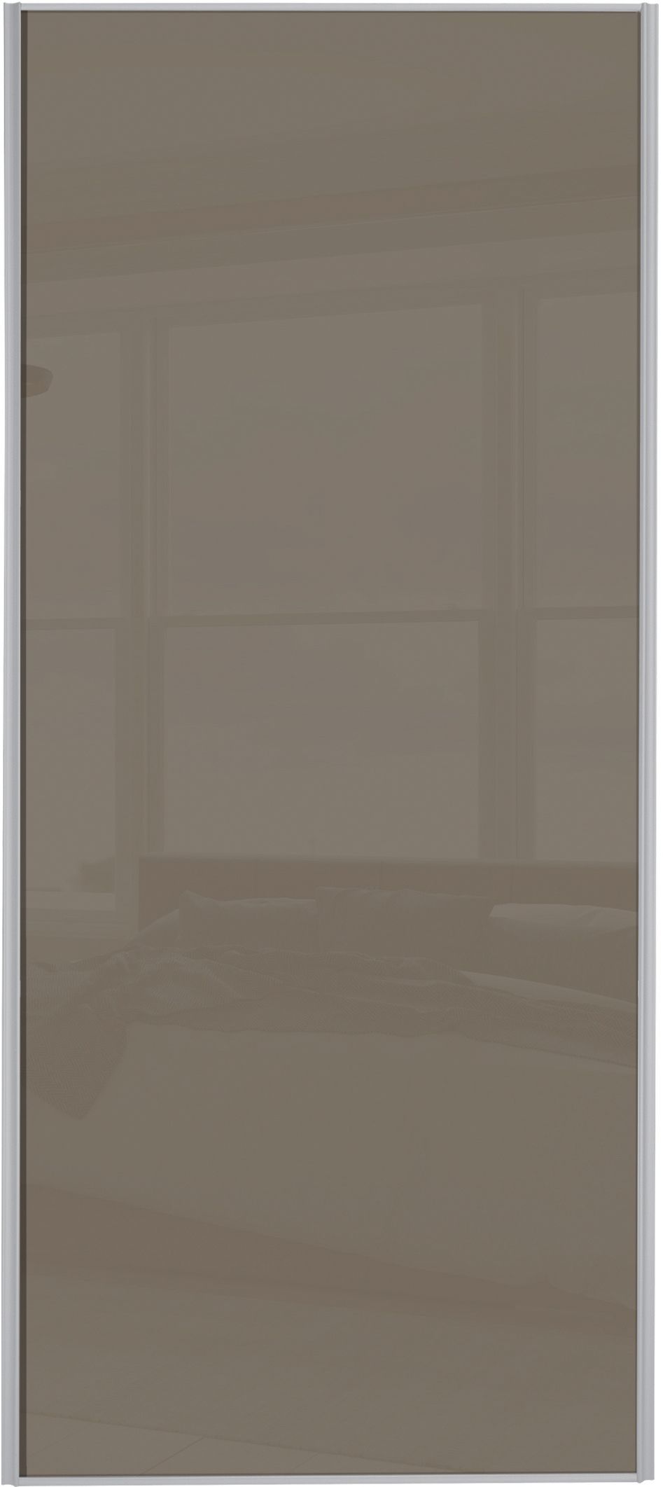 Spacepro Sliding Wardrobe Door Silver Framed Single Panel Cappuccino Glass