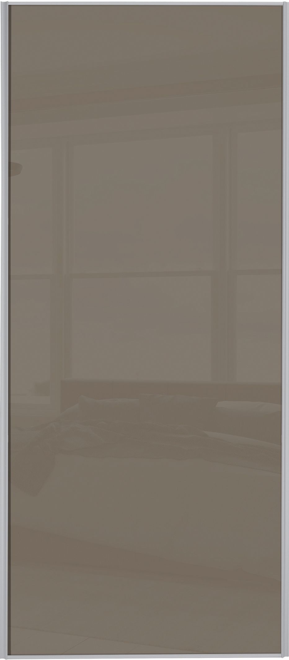 Image of Spacepro Sliding Wardrobe Door Silver Framed Single Panel Cappuccino Glass - 2220 x 762mm