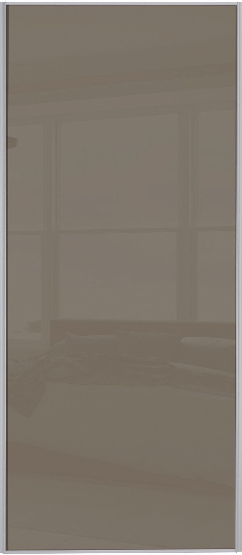Image of Spacepro Sliding Wardrobe Door Silver Framed Single Panel Cappuccino Glass - 2220 x 914mm