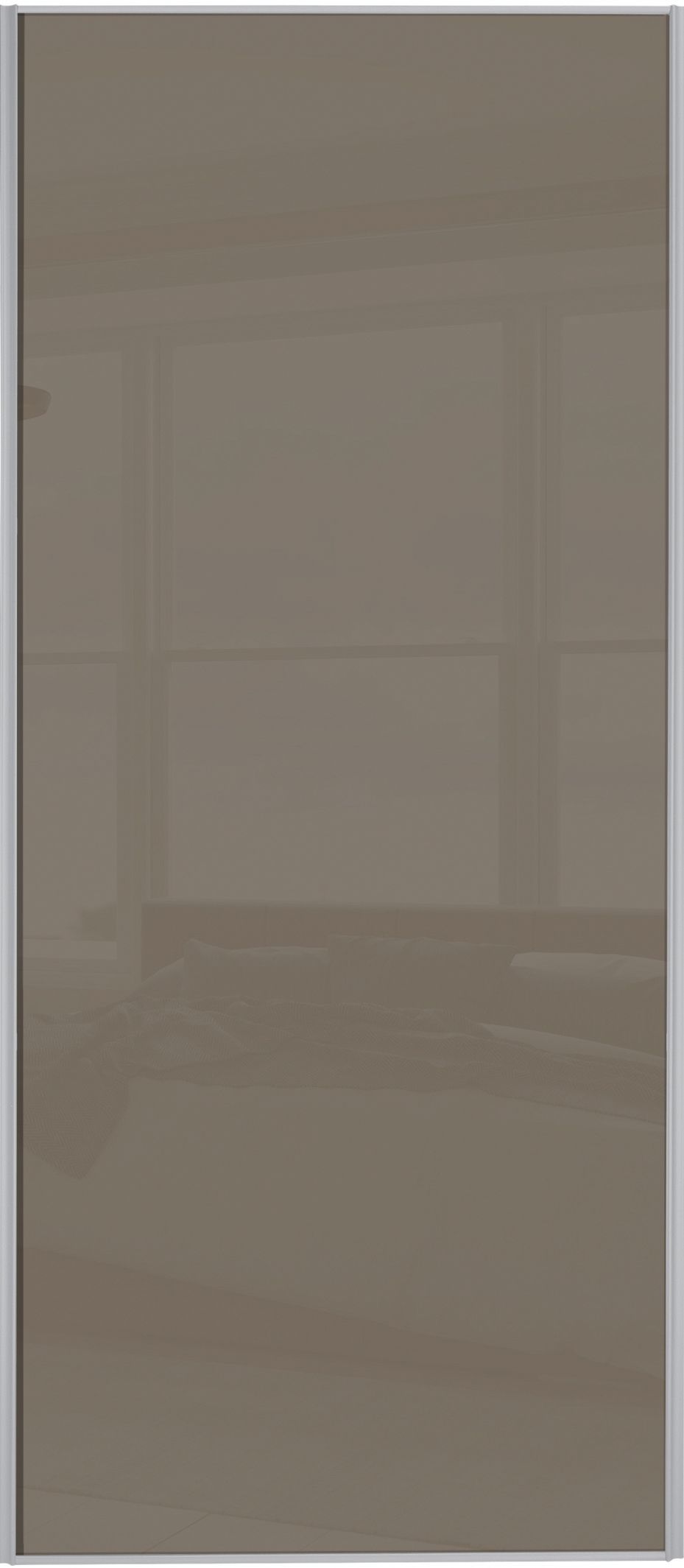 Spacepro Sliding Wardrobe Door Silver Framed Single Panel Cappuccino Glass - 2220 x 914mm