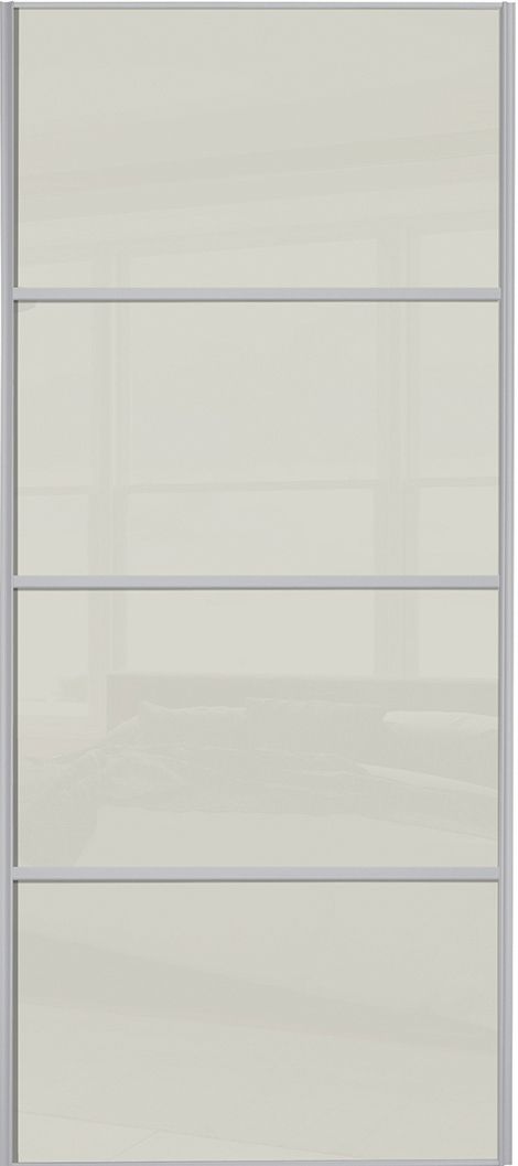 Image of Spacepro Sliding Wardrobe Door Silver Framed Four Panel Arctic White Glass - 2220 x 610mm