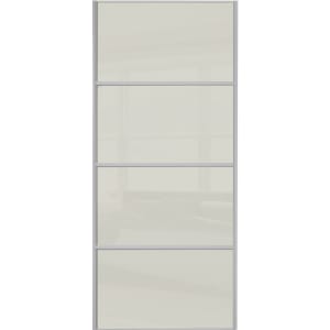 Spacepro Sliding Wardrobe Door Silver Framed Four Panel Arctic White Glass