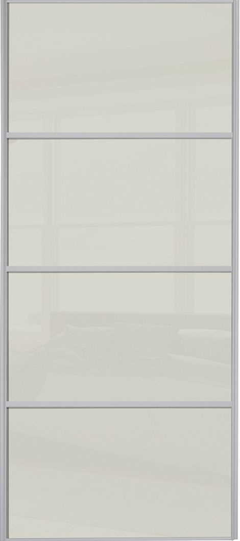 Image of Spacepro Sliding Wardrobe Door Silver Framed Four Panel Arctic White Glass - 2220 x 762mm
