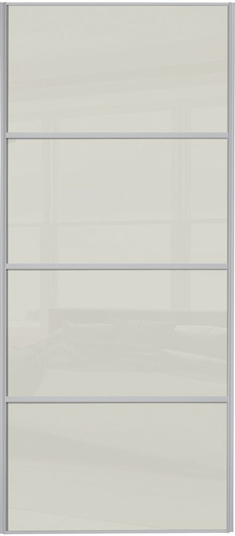 Image of Spacepro Sliding Wardrobe Door Silver Framed Four Panel Arctic White Glass - 2220 x 914mm