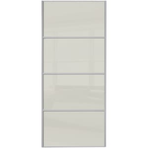 Image of Spacepro Sliding Wardrobe Door Silver Framed Four Panel Arctic White Glass - 2220 x 914mm
