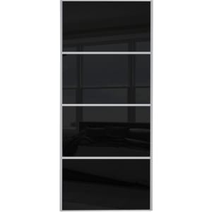 Spacepro Sliding Wardrobe Door Silver Framed Four Panel Black Glass