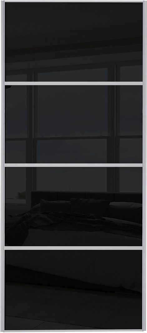 Image of Spacepro Sliding Wardrobe Door Silver Framed Four Panel Black Glass - 2220 x 762mm