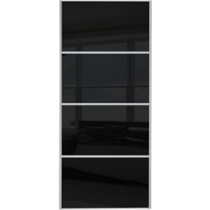 Image of Spacepro Sliding Wardrobe Door Silver Framed Four Panel Black Glass - 2220 x 762mm