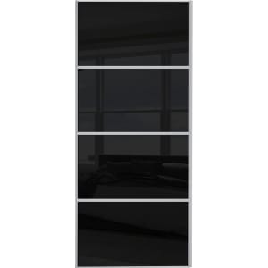 Image of Spacepro Sliding Wardrobe Door Silver Framed Four Panel Black Glass - 2220 x 914mm