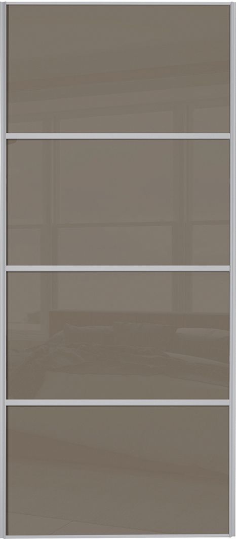 Spacepro Sliding Wardrobe Door Silver Framed Four Panel Cappuccino Glass - 2220 x 610mm