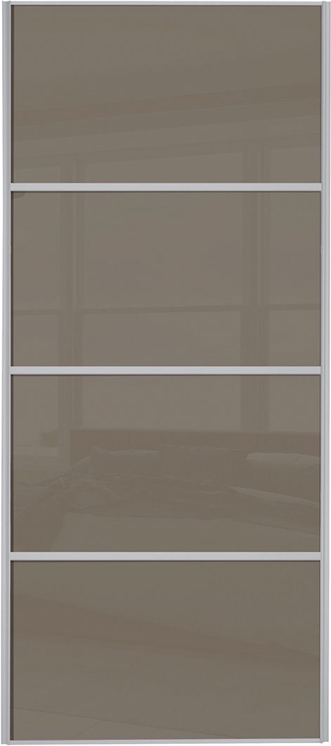 Image of Spacepro Sliding Wardrobe Door Silver Framed Four Panel Cappuccino Glass - 2220 x 762mm