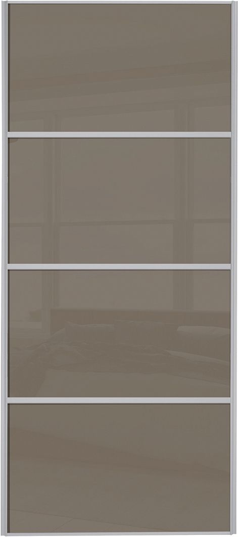 Spacepro Sliding Wardrobe Door Silver Framed Four Panel Cappuccino Glass - 2220 x 762mm