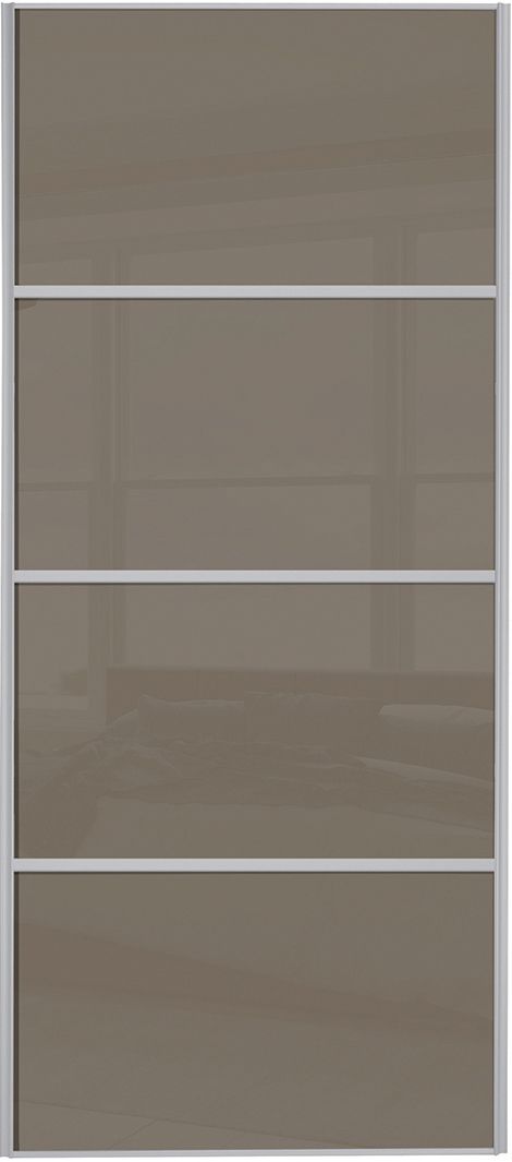 Image of Spacepro Sliding Wardrobe Door Silver Framed Four Panel Cappuccino Glass - 2220 x 914mm
