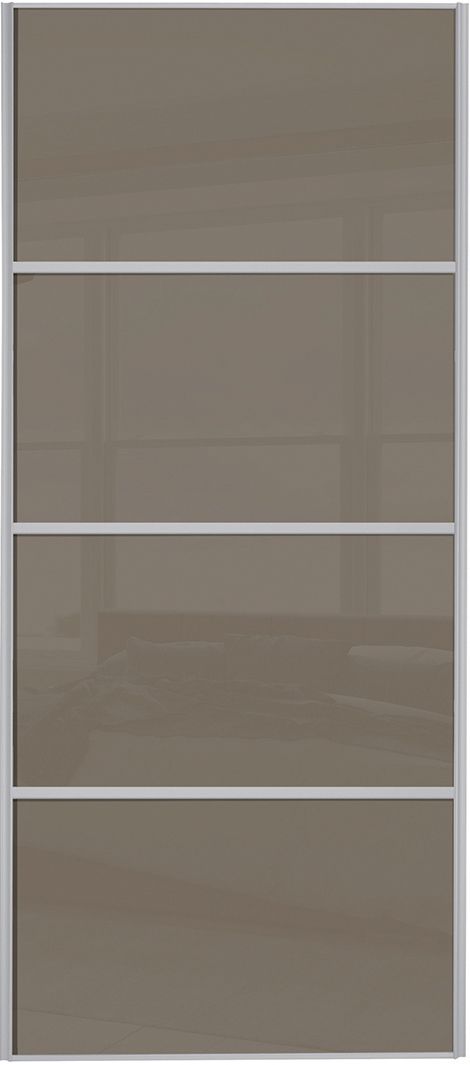 Spacepro Sliding Wardrobe Door Silver Framed Four Panel Cappuccino Glass - 2220 x 914mm