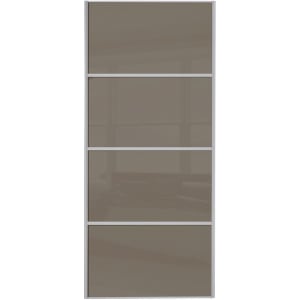 Image of Spacepro Sliding Wardrobe Door Silver Framed Four Panel Cappuccino Glass - 2220 x 914mm