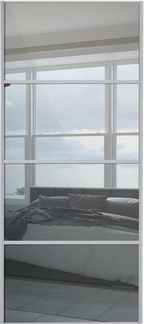 Image of Spacepro Sliding Wardrobe Door Silver Framed Four Panel Mirror - 2220 x 610mm