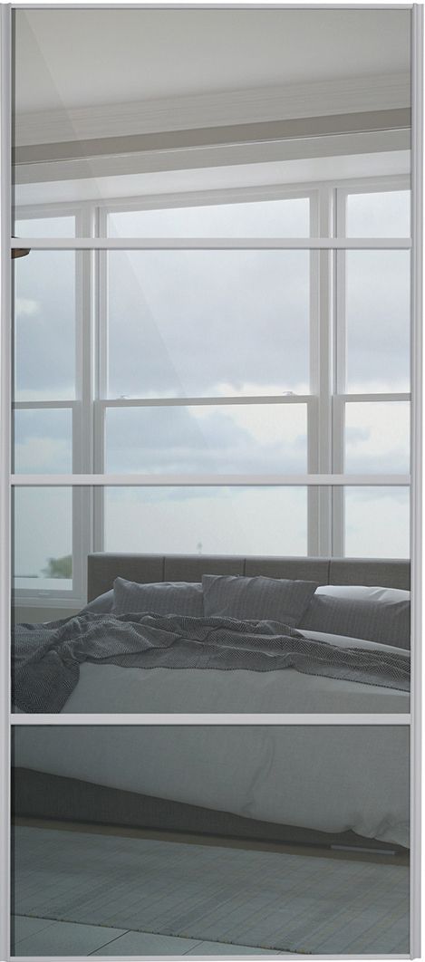 Image of Spacepro Sliding Wardrobe Door Silver Framed Four Panel Mirror - 2220 x 762mm
