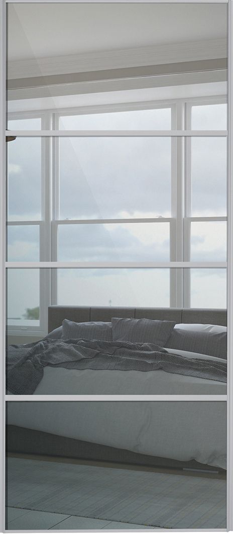 Image of Spacepro Sliding Wardrobe Door Silver Framed Four Panel Mirror - 2220 x 914mm