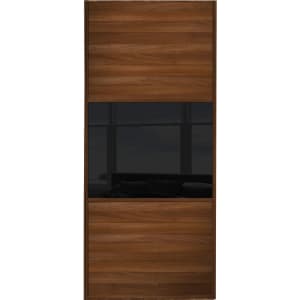 Spacepro Sliding Wardrobe Door Wideline Walnut Panel & Black Glass
