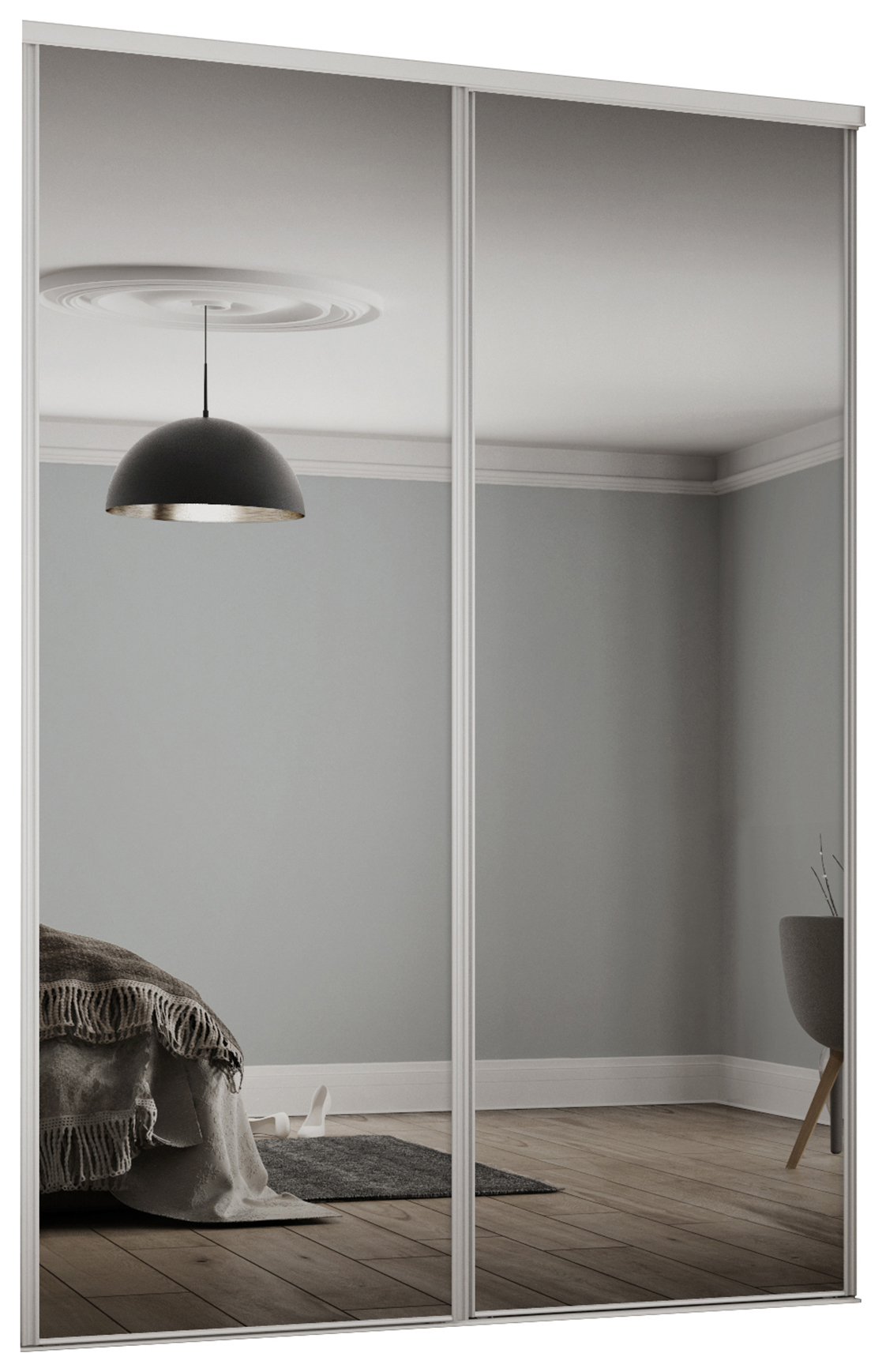 Spacepro Sliding Wardrobe Door White Framed Mirror Twinpack - 2260mm x 610mm