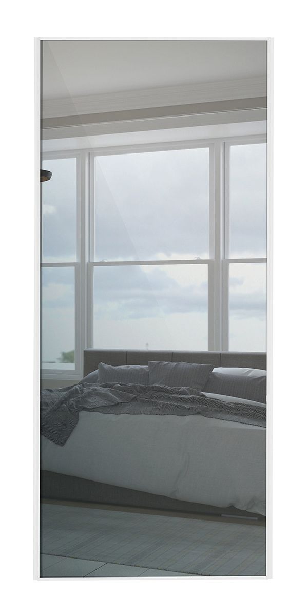 Image of Spacepro Sliding Wardrobe Door White Framed Mirror - 2220 x 914mm