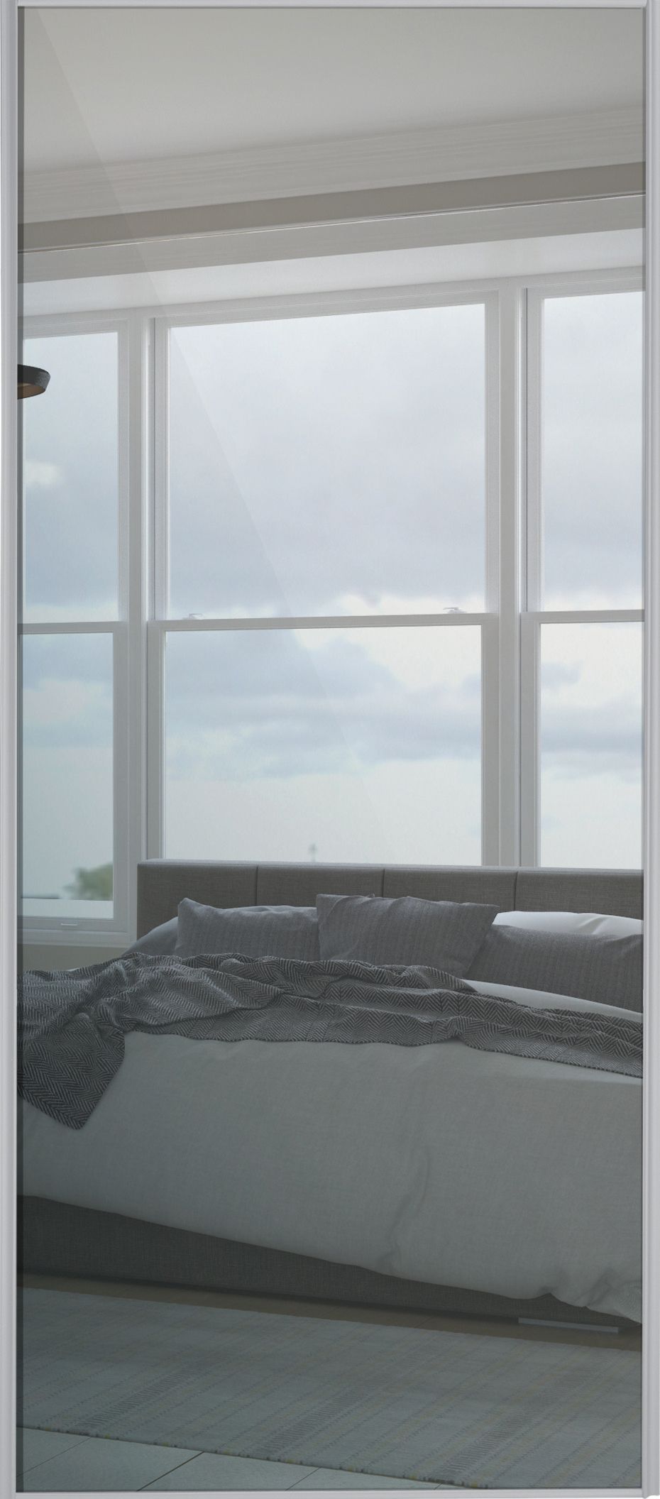 Image of Spacepro Sliding Wardrobe Door Silver Framed Single Panel Mirror - 2220 x 610mm
