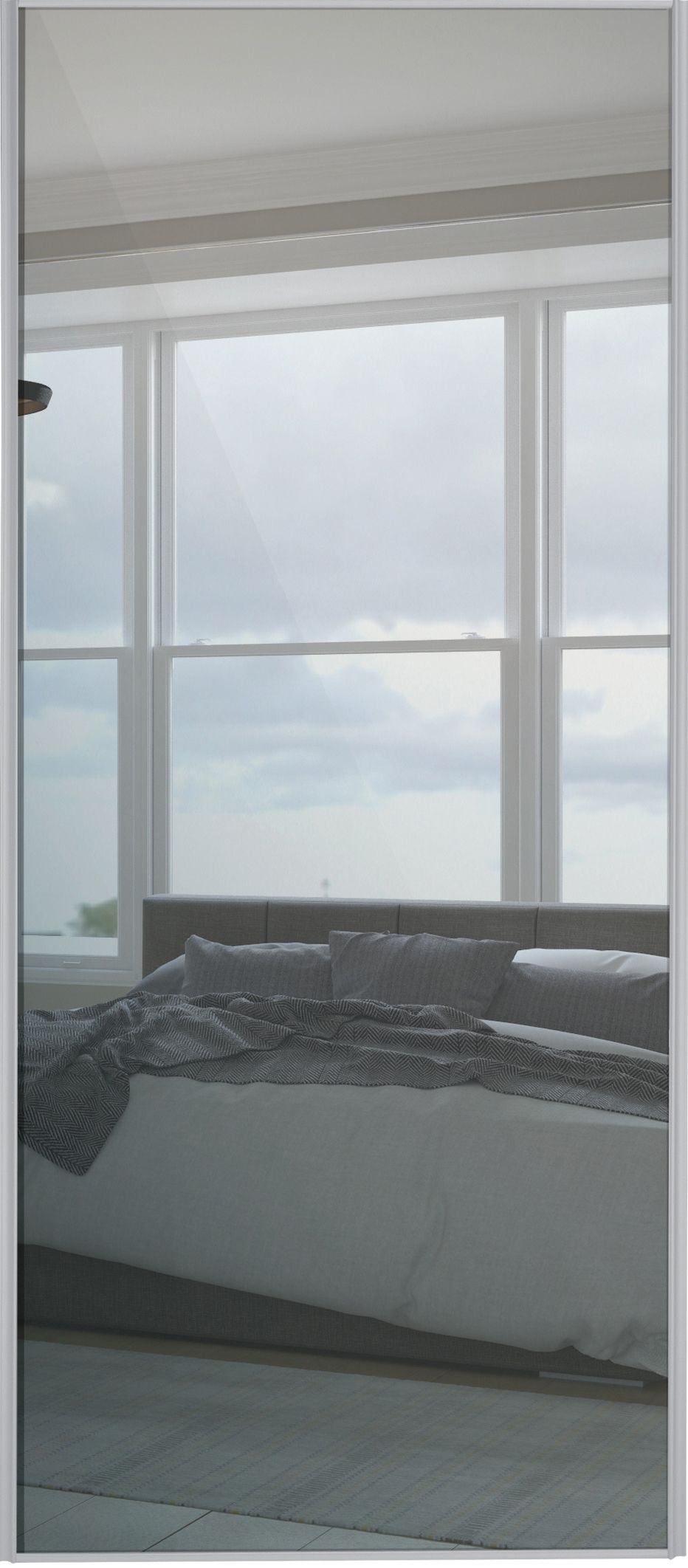 Image of Spacepro Sliding Wardrobe Door Silver Framed Single Panel Mirror - 2220 x 762mm