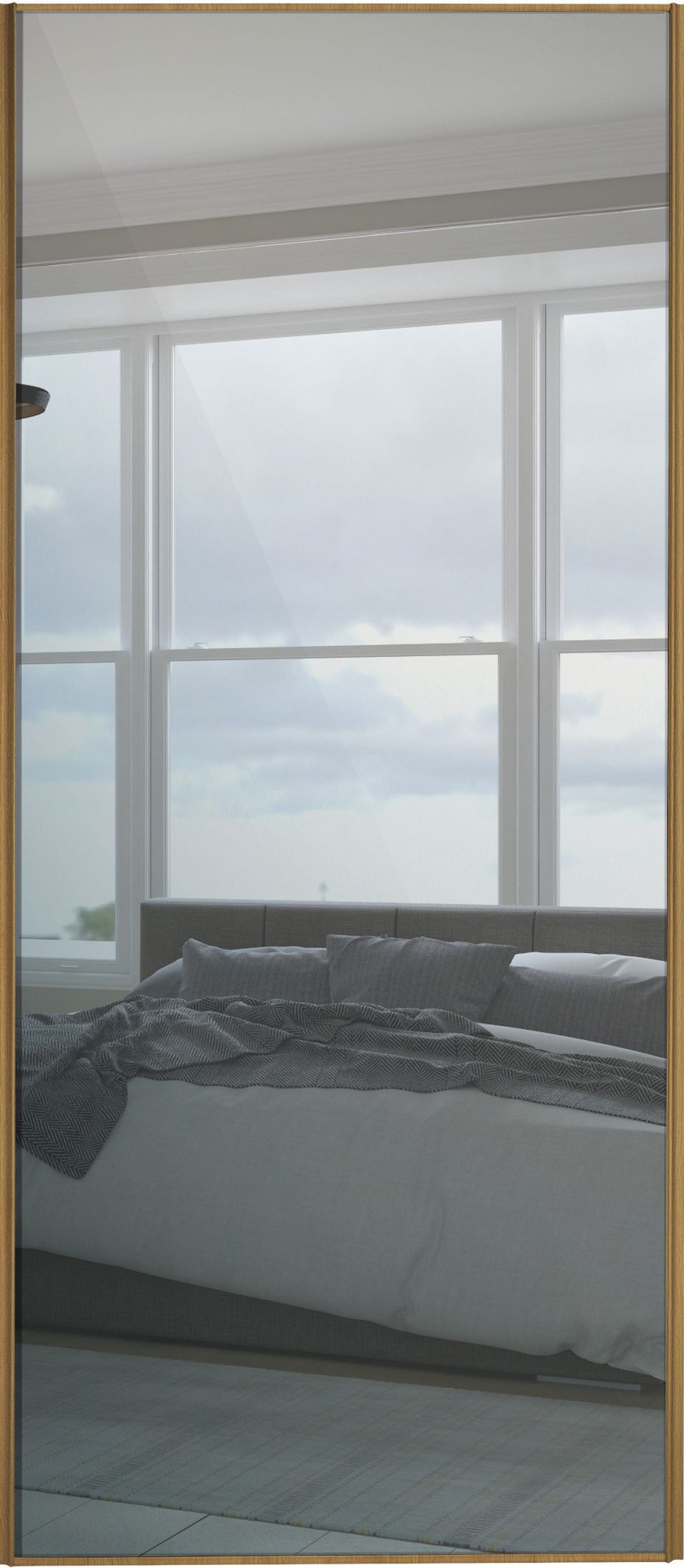Image of Spacepro Sliding Wardrobe Door Oak Frame Mirror - 2220 x 914mm