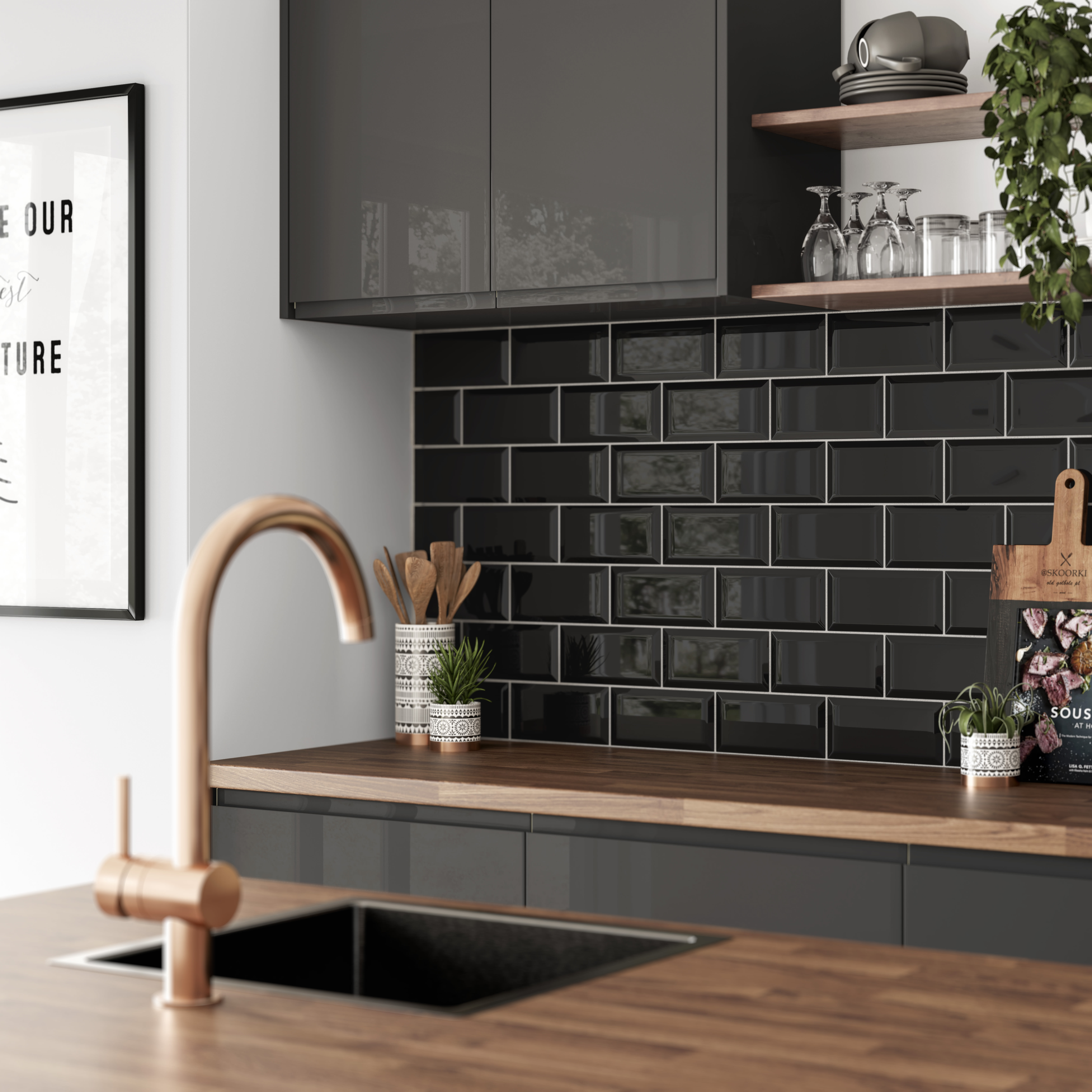 Wickes Metro Black Ceramic Wall Tile 200 x 100mm Wickes.co.uk