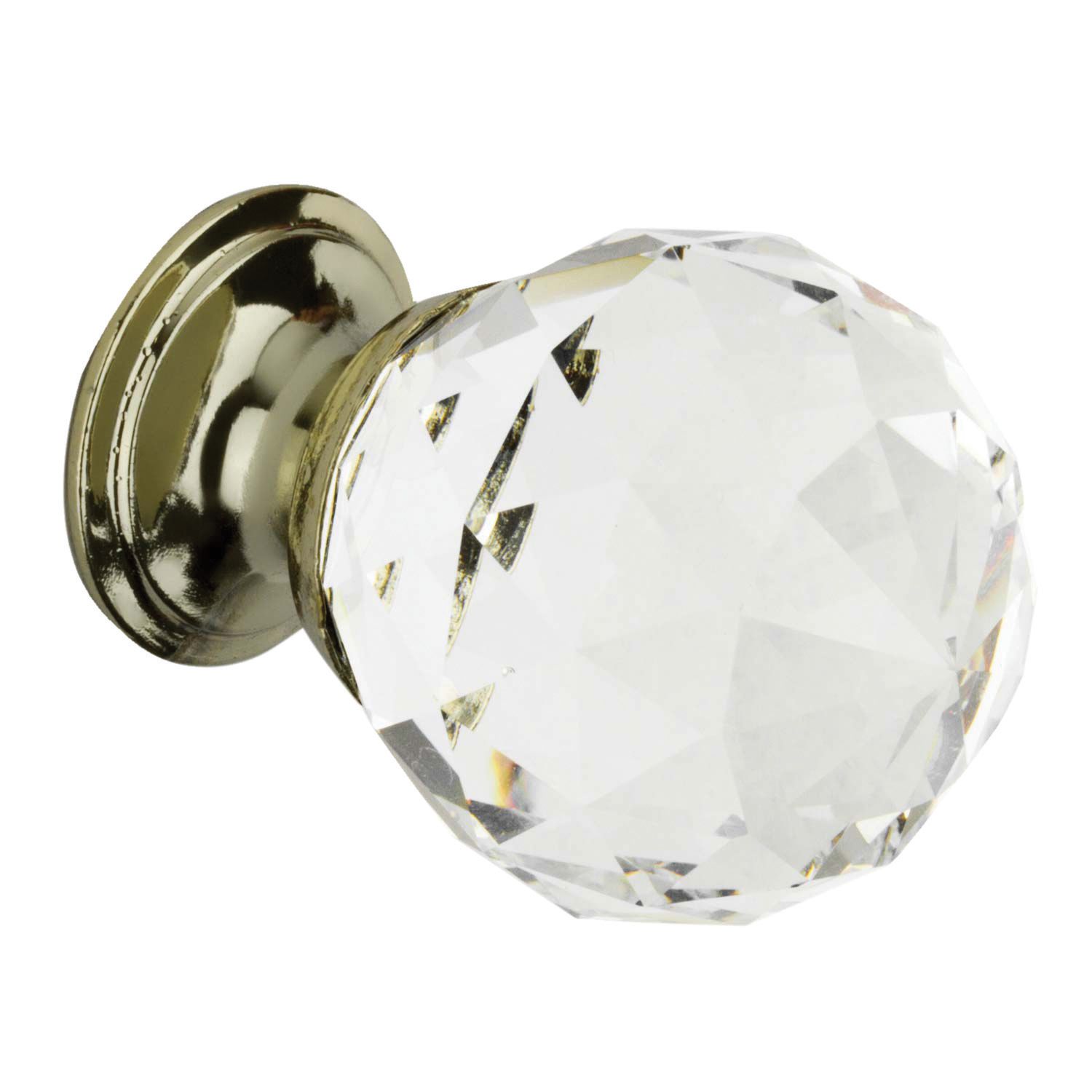 Image of Wickes Faceted 30mm Glass Door Knob - Brass - Pack of 4